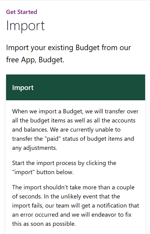 Import your Budget